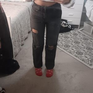 Forever 21 Black Distressed Straight Leg Jeans